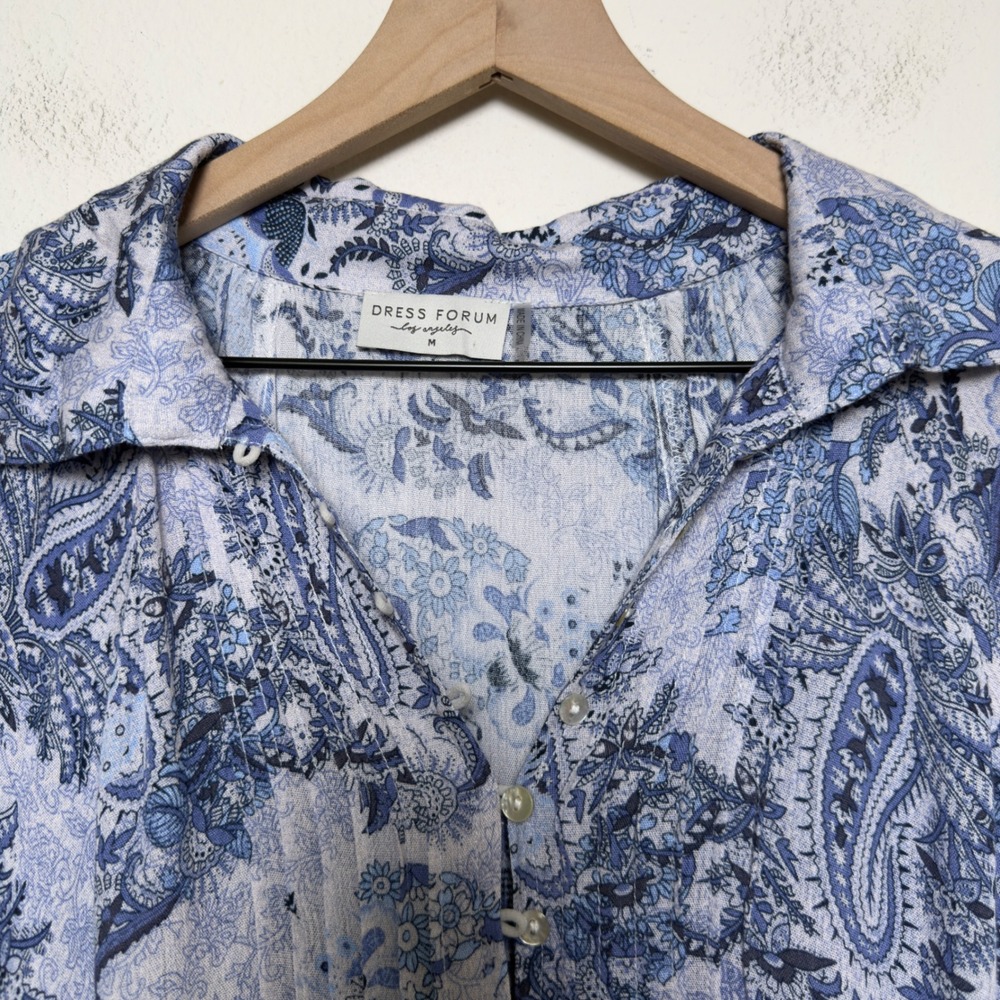 Aritzia Dress Forum Women Mini Cottagecore Dress Medium Blue Paisley Western - Picture 6 of 13